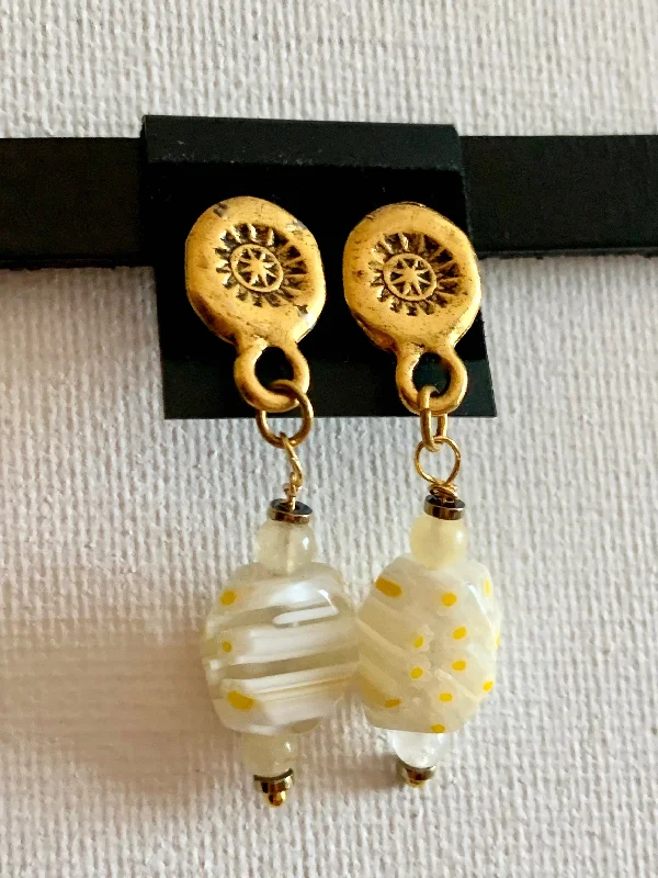 Silk thread earrings-Sunshine Handmade Citrine, Millefiori Glass, and Hematite Earrings