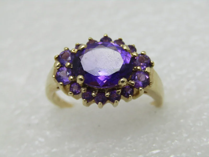 Vintage flair rings-Vintage 10kt Amethyst Halo Ring, Multi-Stone, Appx.  2.5 TCW,  Size 9, 3.85gr.