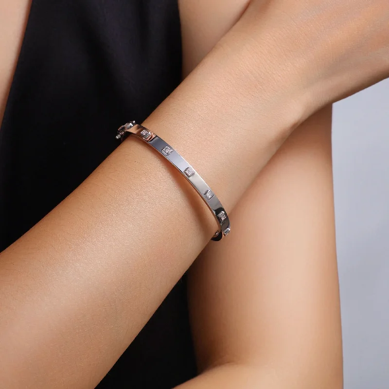 Solid stone bangles-Diamond Baguette Bangle