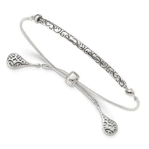 Fine dot bangles-Sterling Silver Filigree Drops Adjustable Bolo Bracelet