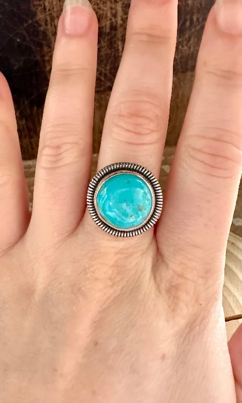 Clear quartz rings-PACIFIC OCEAN Turquoise and Sterling Silver and Ring • Size 7 1/2