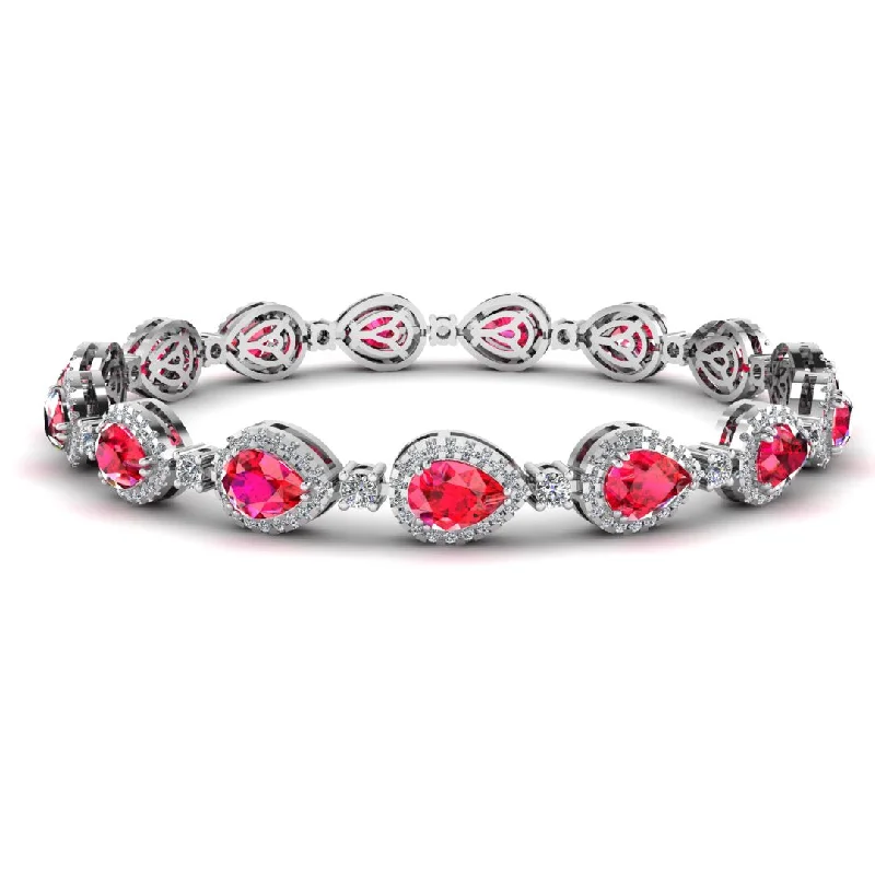 Multi-stone bangles-Halo Pear Shape 9 Carat Ruby and Diamond Halo Bracelet BRHAPSR