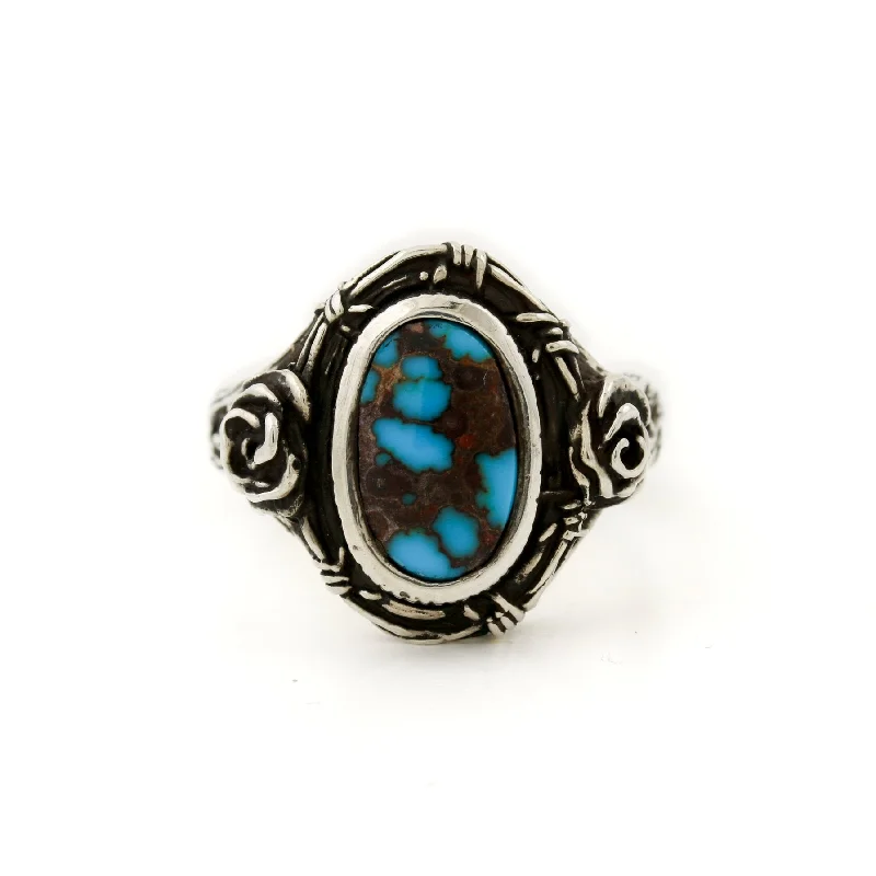 Sapphire solitaire rings-Silver x Egyptian Turquoise "Thorn in My Heart" Signet