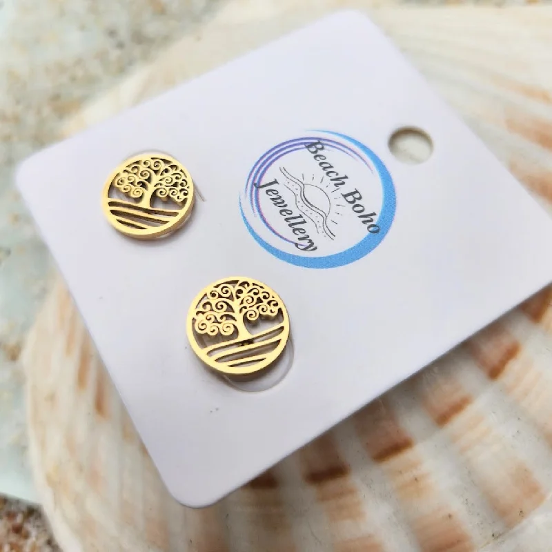 Pure gem earrings-TREE OF LIFE - 18K WATERPROOF STUD EARRINGS