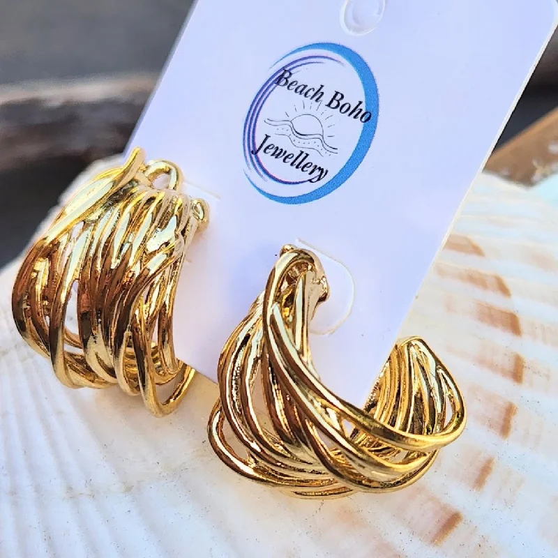 Bold hoop earrings-GOLD WRAPS -  18K GOLD WATERPROOF STUD EARRINGS