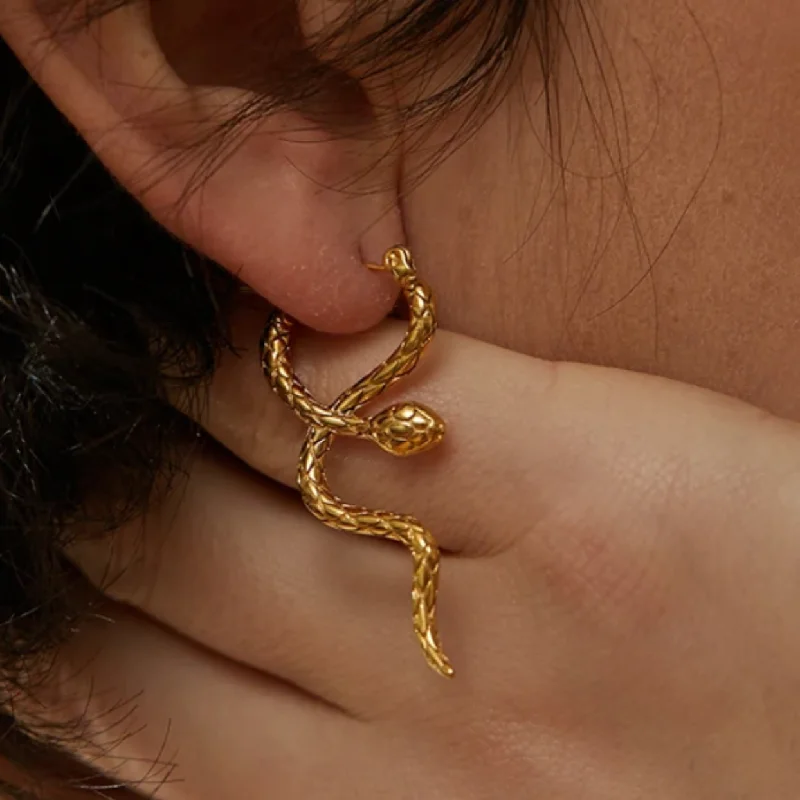 Two-tone earrings-INTERTWINED  -  18K GOLD WATERPROOF SNAKE HOOP EARRINGS