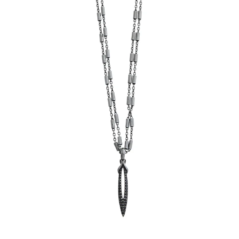 Worn medallion necklaces-Stiletto Pavé Bar Chain Pendant - Black Ruthenium Vermeil + CZ Noir