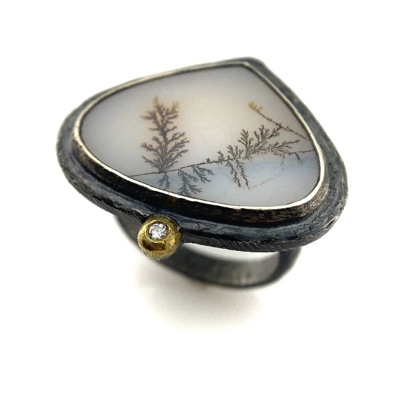 Whimsical rings-Teardrop Dendritic Agate Ring