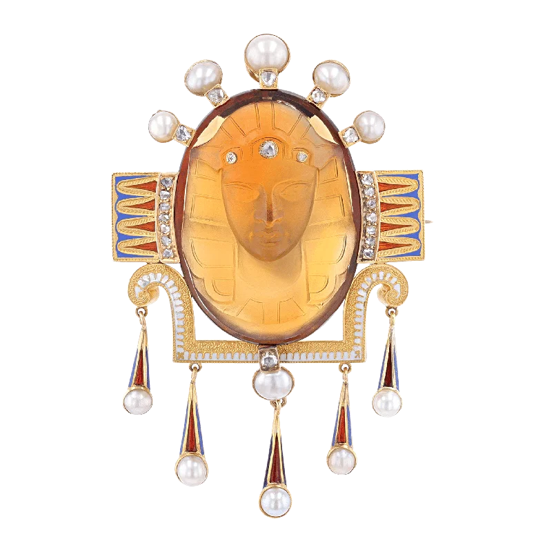 Beaded gem brooch-Victorian Egyptian Revival Citrine Brooch