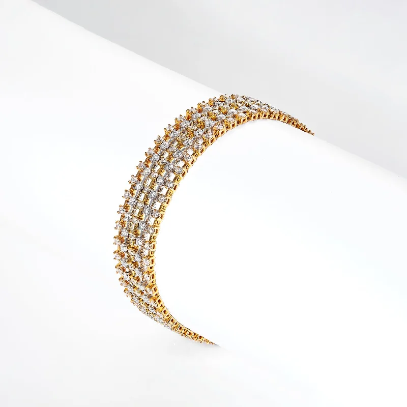 Oval stone bangles-Jazmin 7 Carat 5 strand Diamond Bracelet in 18k Yellow Gold