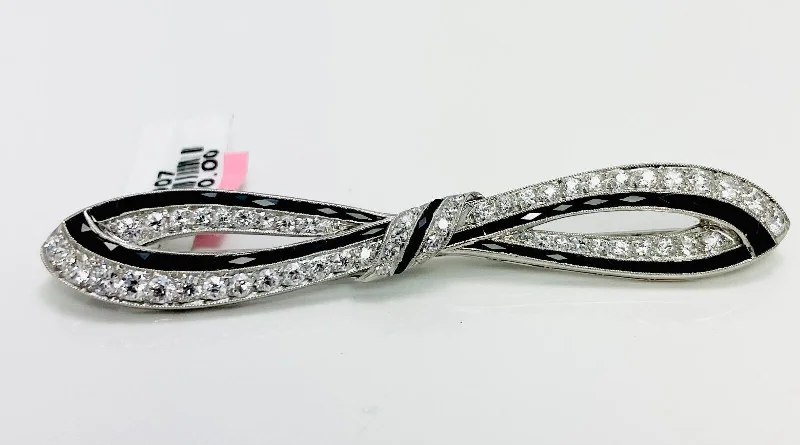 Wide bar brooch-Opulent Art Deco 1930s Platinum Diamond Onyx Brooch