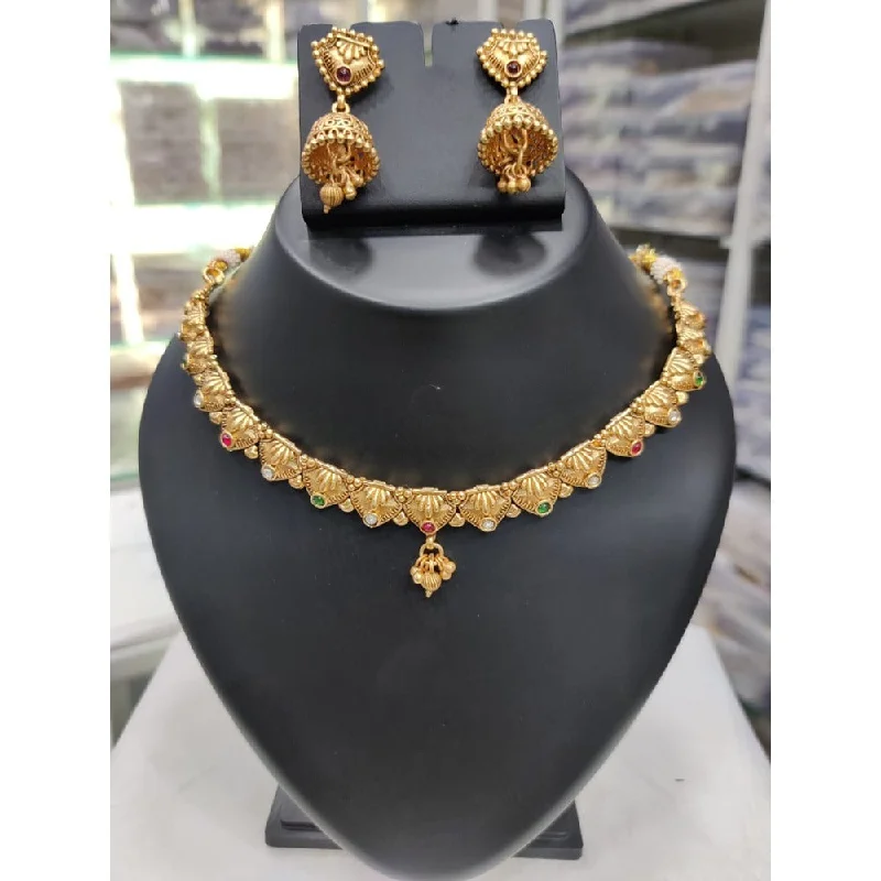 Citrine drop necklaces-Akruti Collection Gold Plated Pota Stone Matte Finish Necklace Set