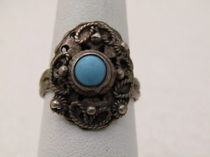 Ripple style rings-Vintage Southwestern Sterling Turquoise Ring, Sz. 7