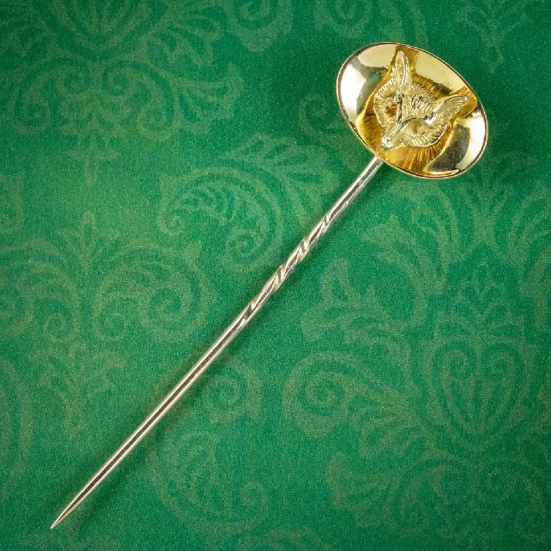 Worn clasp brooch-Vintage Fox Stick Pin 18ct Gold Dated 1970