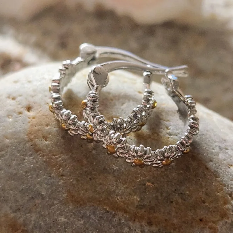 Bead weave earrings-DAISY RINGS - 925 STERLING SILVER HOOPS