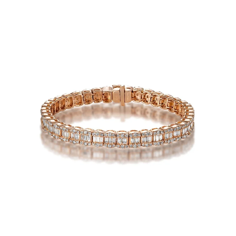 Dainty silver bangles-Dylan 6 Carat Combine Mix Shape Single Row Diamond Tennis Bracelet in 14k Rose Gold for Women