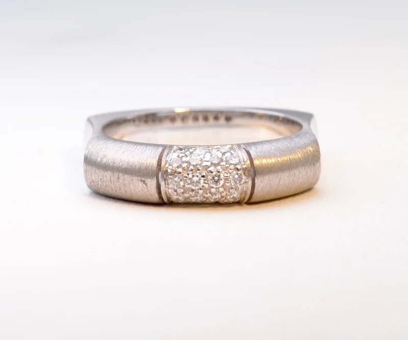 Solid gold rings-Satin Finish Diamond Pave Band