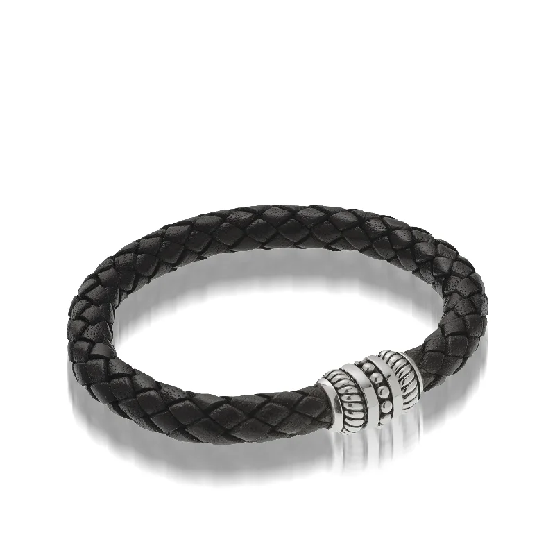 Tribal medallion bangles-Apollo Black Leather Bracelet