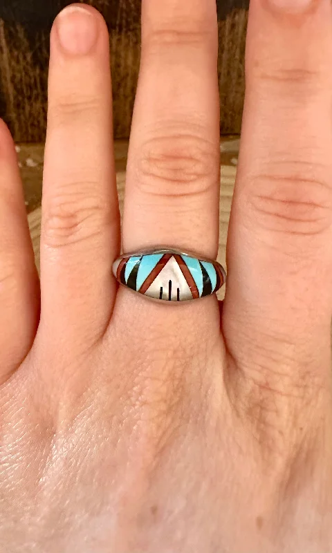 Smooth gem rings-ZUNI ABALONE Micro Inlay Ring • Size 8 1/2