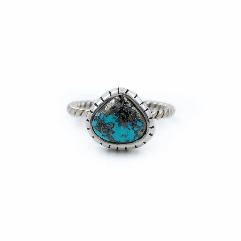 Rustic cameo rings-Pear Morenci Turquoise Ring