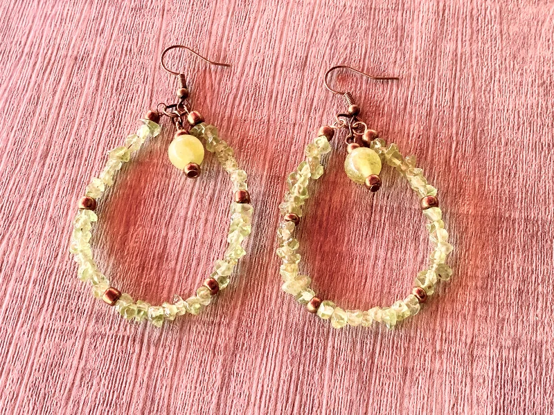 Fluid art earrings-Marla Handmade Peridot Teardrop Hoop Earrings