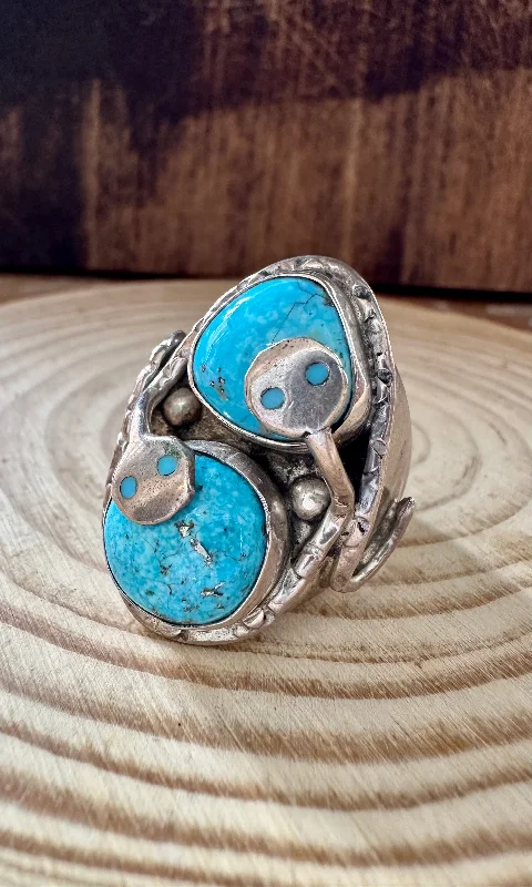 Quartz inlay rings-SLITHER ON Zuni Silver and Turquoise Ring • Size 11