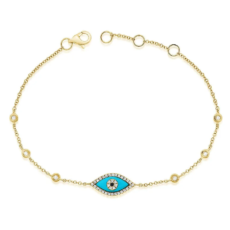 Alloy weave bangles-14k Gold Turquoise & Diamond Evil Eye Bracelet