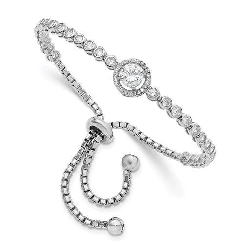 Topaz bead bangles-Sterling Silver CZ Adjustable Bracelet