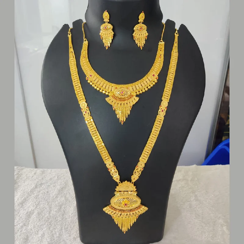 Flat knot necklaces-Pari Art Jewellery Forming Gold Double Necklace Set