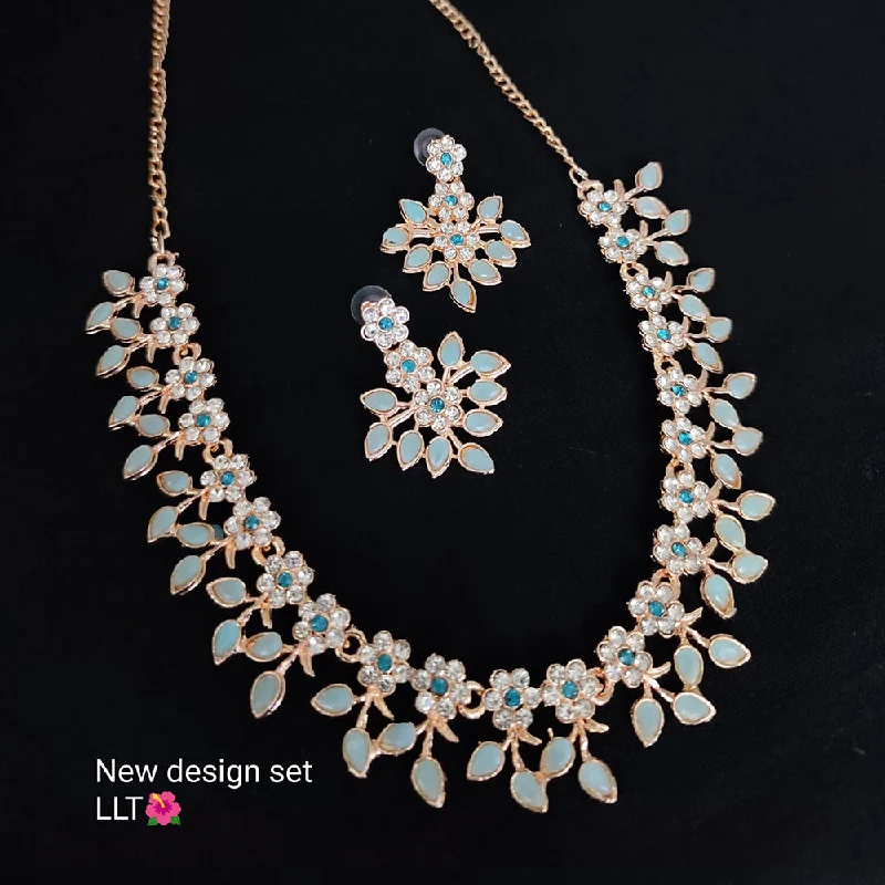 Light bead necklaces-Lucentarts Jewellery Gold Plated Flower Leaf Necklace Set