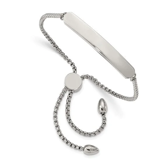 Bead charm bangles-Stainless Steel Polished Adjustable ID Bracelet