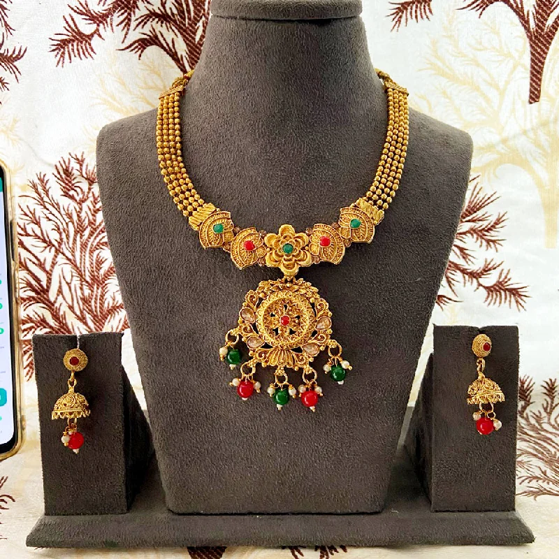 Mystic eye necklaces-India Art Gold Plated Pota Stone And Beads Necklace Set