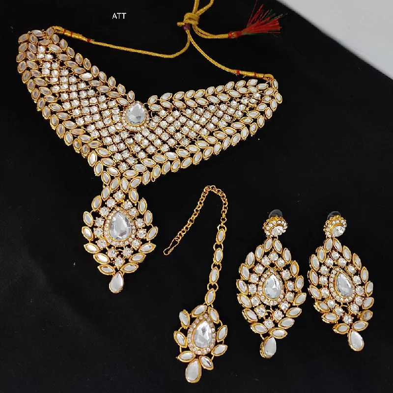 Cool wood necklaces-Lucentarts Jewellery Gold Plated Kundan Necklace Set