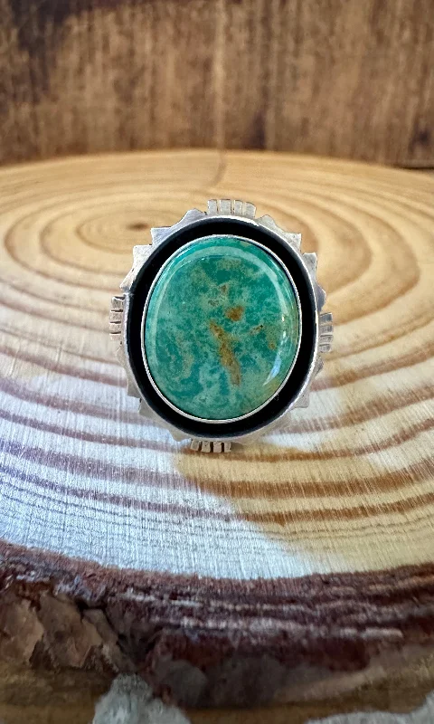 Faith charm rings-GREEN SHADOWBOX Skeets Silver & Turquoise Ring • Size 6 1/2