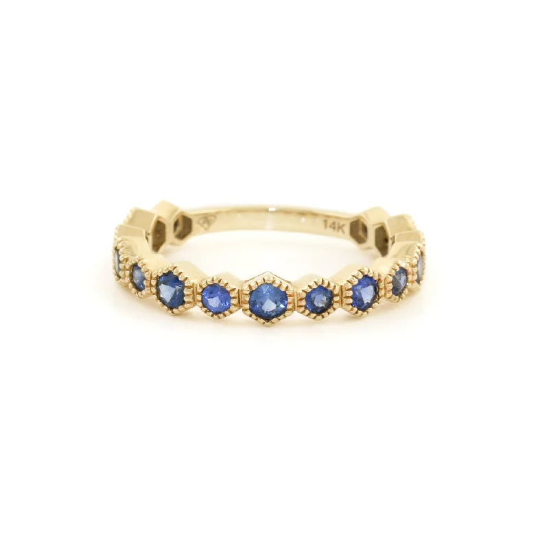 Glossy band rings-14k Gold x Sapphire Semi-Eternity Hex Band