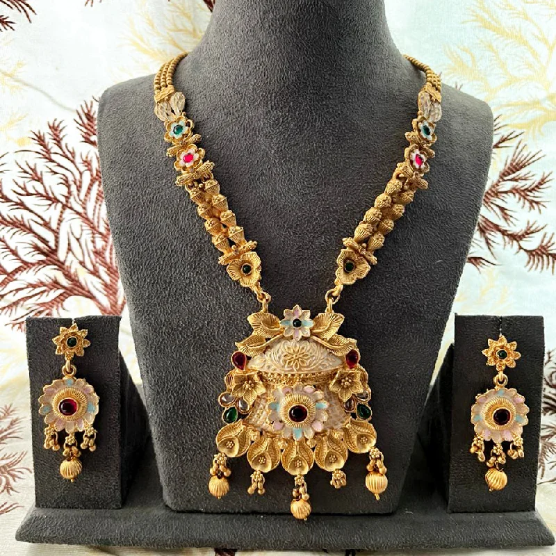 Wave pattern necklaces-India Art Gold Plated Pota Stone And Beads Necklace Set