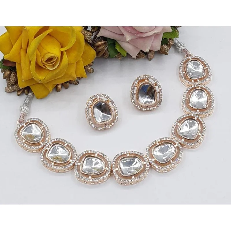 Crystal weave necklaces-Akruti Collection Rose Gold Plated Kundan Necklace Set