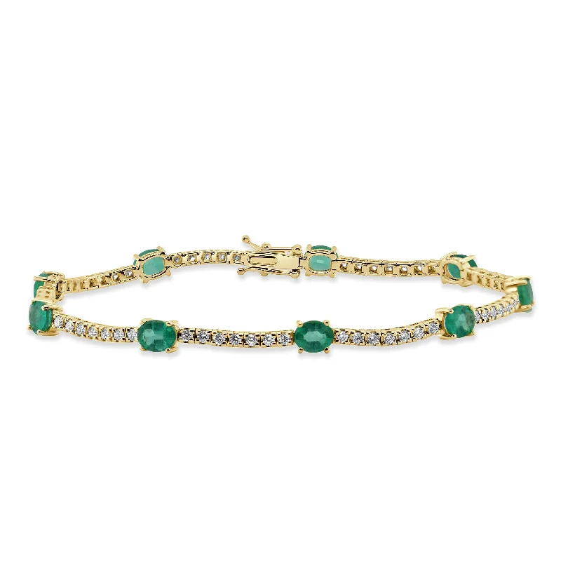 Wide gold bangles-14K Gold Diamond & Emerald Bracelet