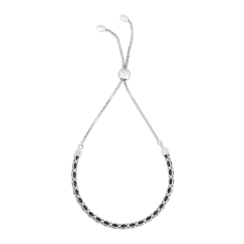 Polished word bangles-Sterling Silver Black CZ Bolo Bracelet