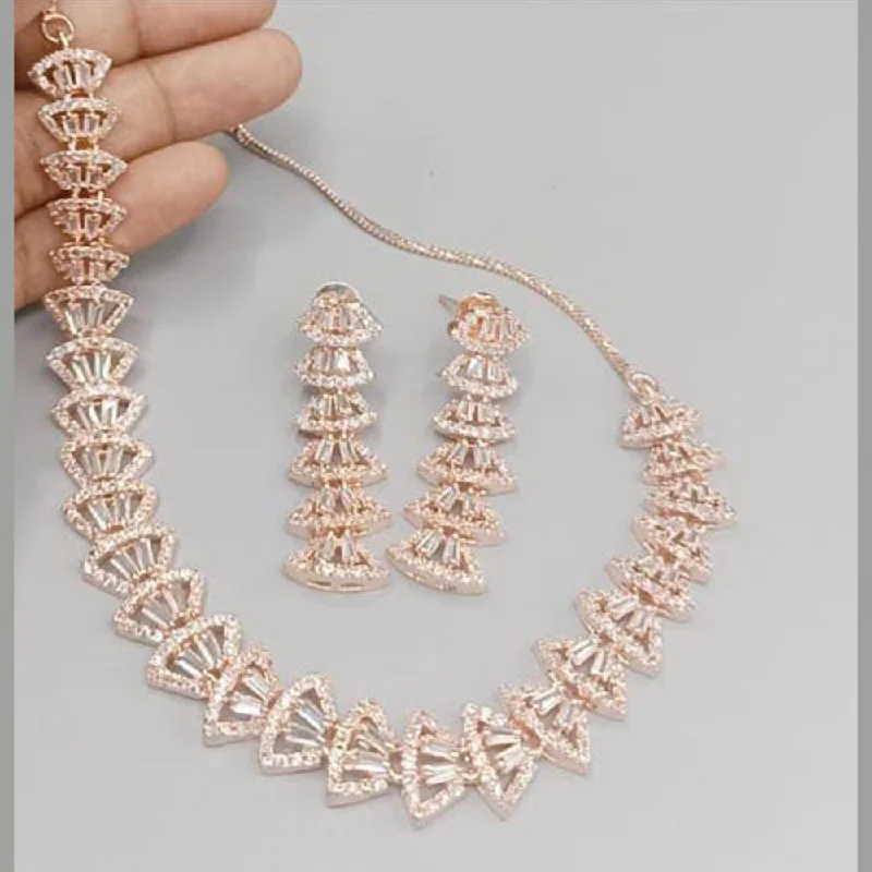 Surf wave necklaces-Manisha Jewellery Rose Gold Plated AD Necklace Set