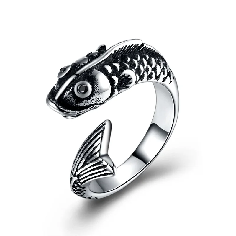 Sculptural cocktail rings-Koi Fish Japanese Wrap Ring