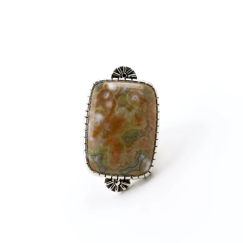 Curved gem rings-Peach Pastel Ocean Jasper Ring