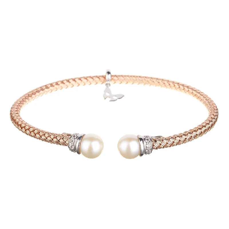 Sleek form bangles-Rose Gold Pearl Bracelet