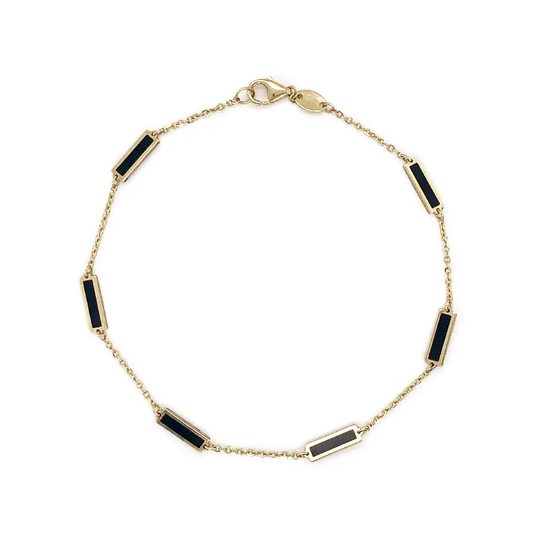 Glossy pearl bangles-14k Gold & Onyx Bar Station Bracelet