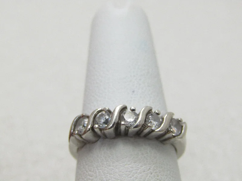 Cultured pearl rings-Vintage Sterling Silver CZ Band Ring, Sz. 7, 3.12 gr.