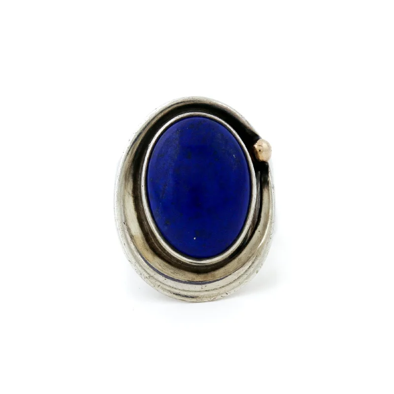 Emerald cut rings-Silver Two-Toned x Vintage  Bezel-Set Oval Lapis Ring