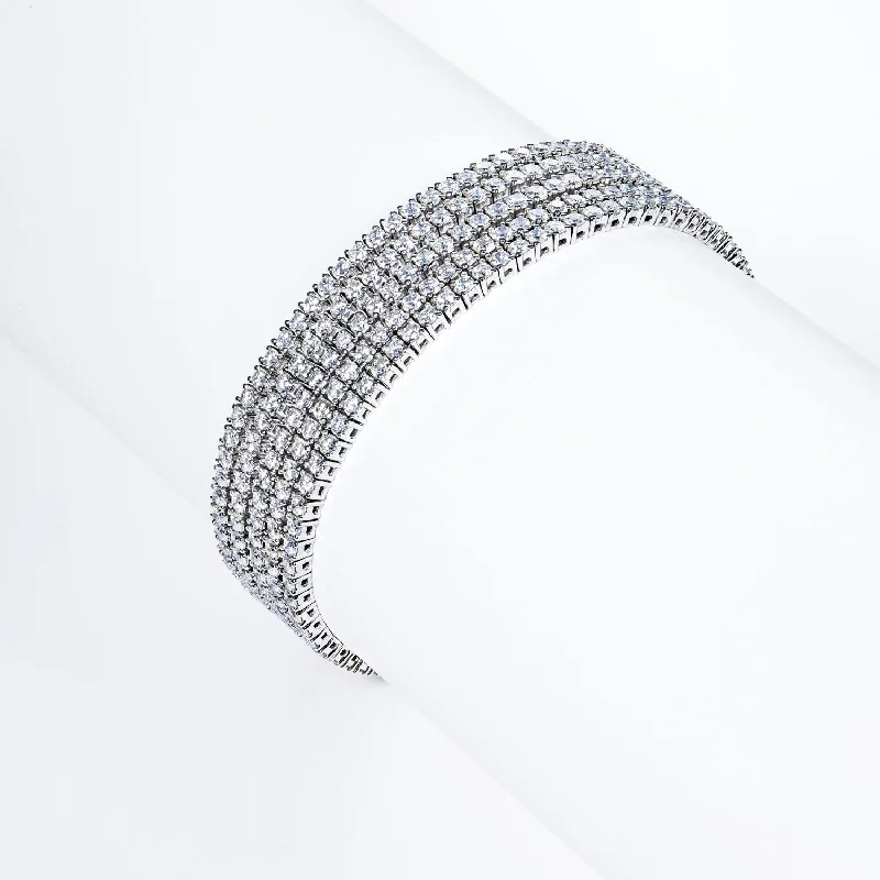 Surf motif bangles-Alayna 15 Carats Round Brilliant 5 Row Diamond Tennis Bracelet in 14k White Gold