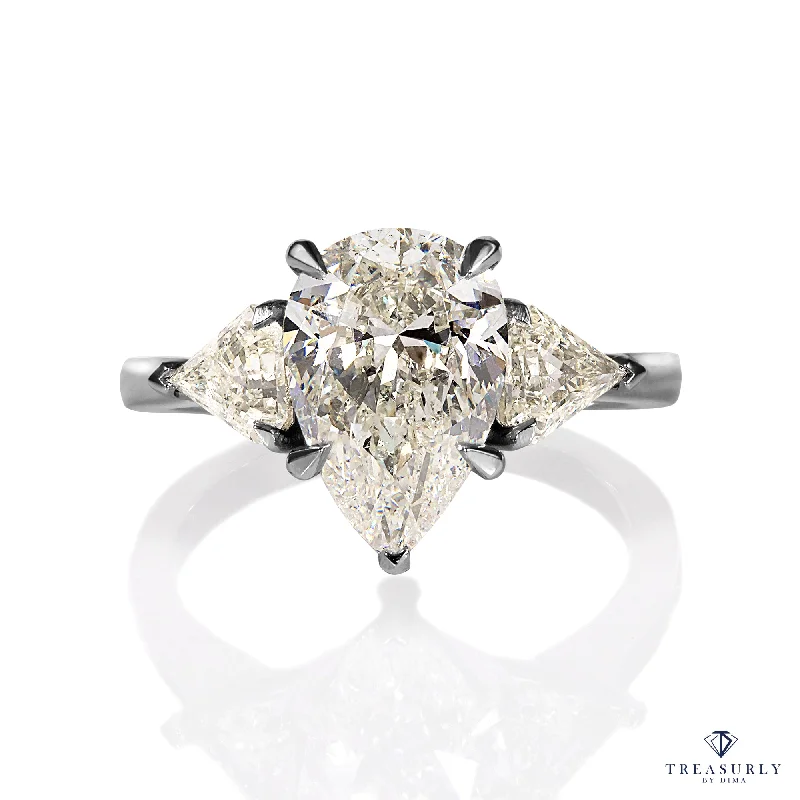 Solid gold rings-GIA 3.62ct Estate Vintage PEAR Shaped 3 Stone Diamond Engagement Platinum Ring