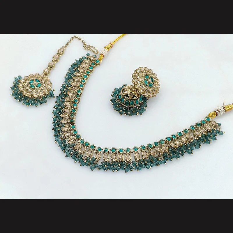 Mist bead necklaces-Pooja Bangles Gold Plated Crystal Stone Necklace Set