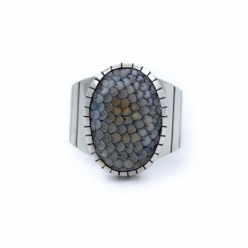 Oval stone rings-Wide-Band Pinecone Ring